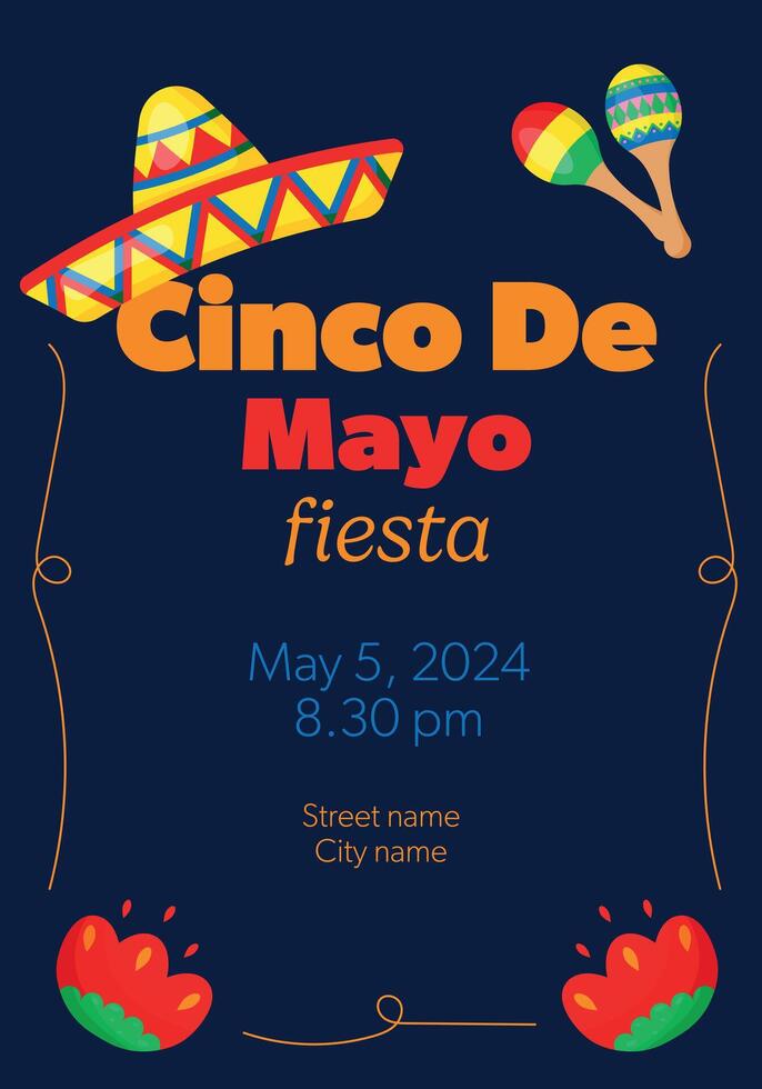 Cinco De Mayo announcing poster template. Text customized for invitation for fiesta party. vector