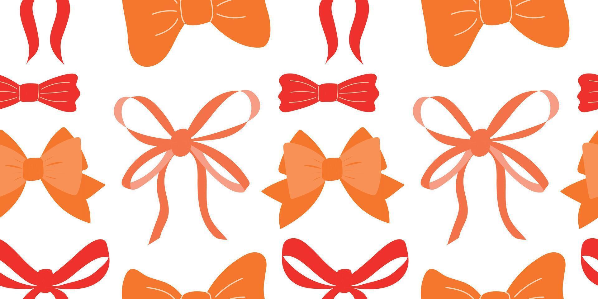 Seamless pattern of orange and red bows on a white background vector