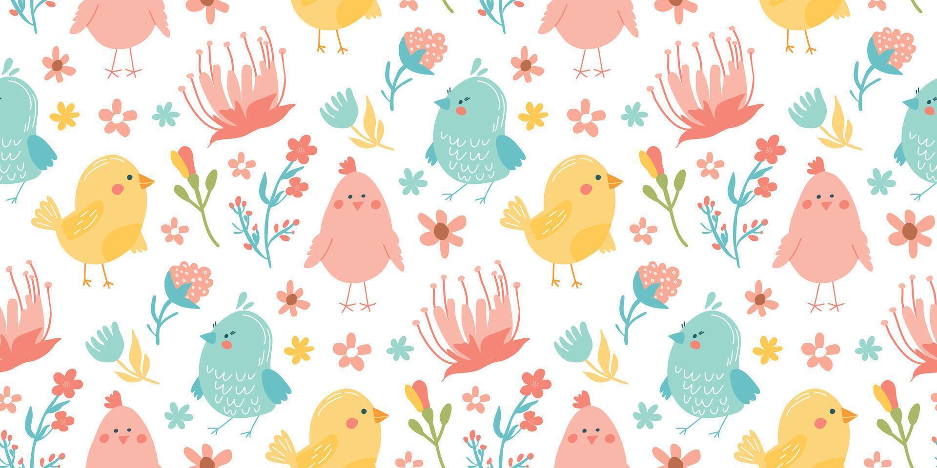 Seamless floral pattern with birds vector
