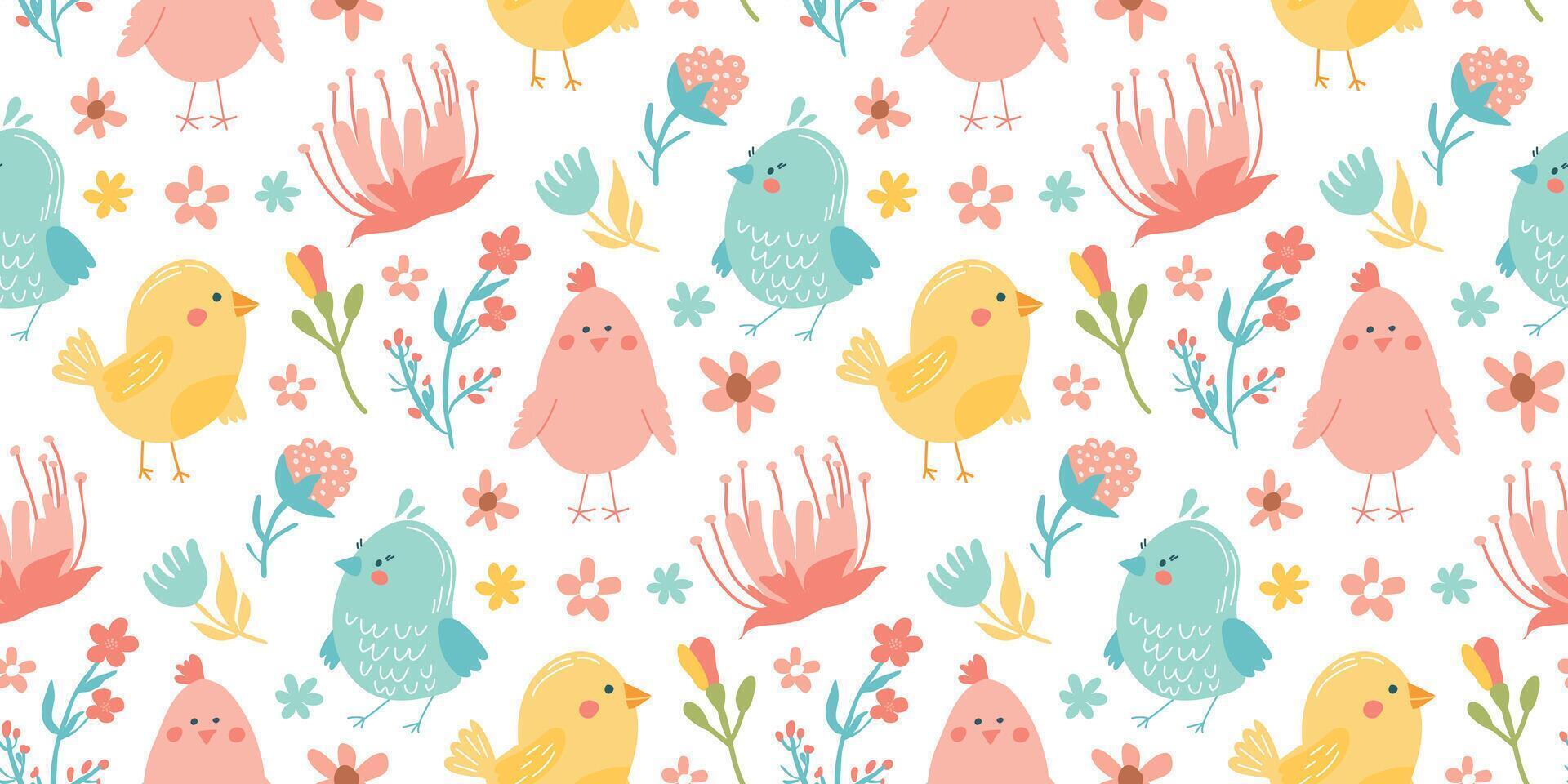 Seamless floral pattern with birds vector