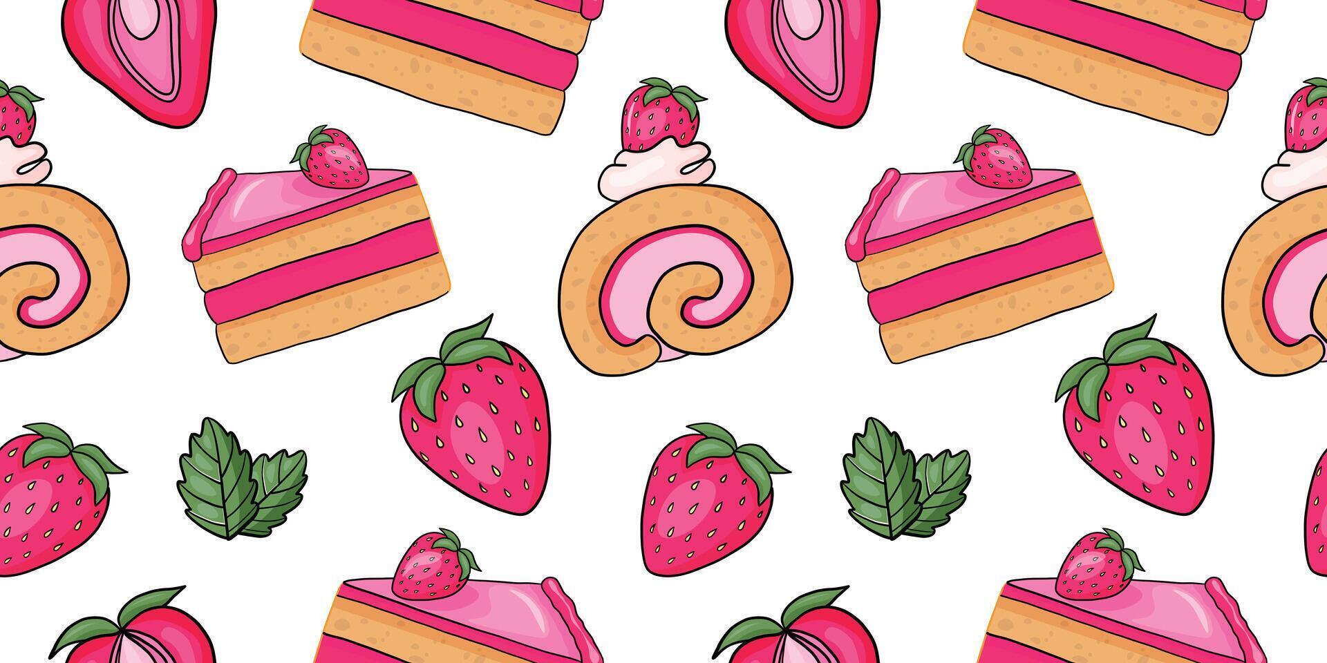 Seamless pattern with strawberry sweets vector