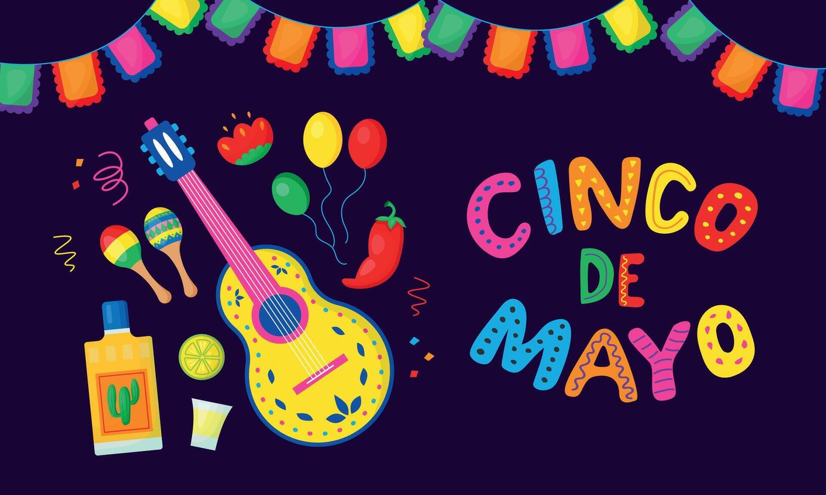 Vector banner for Cinco De Mayo celebration background.