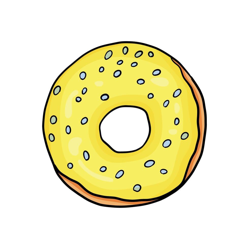 Donut with yellow glaze. Lemon donut icon vector