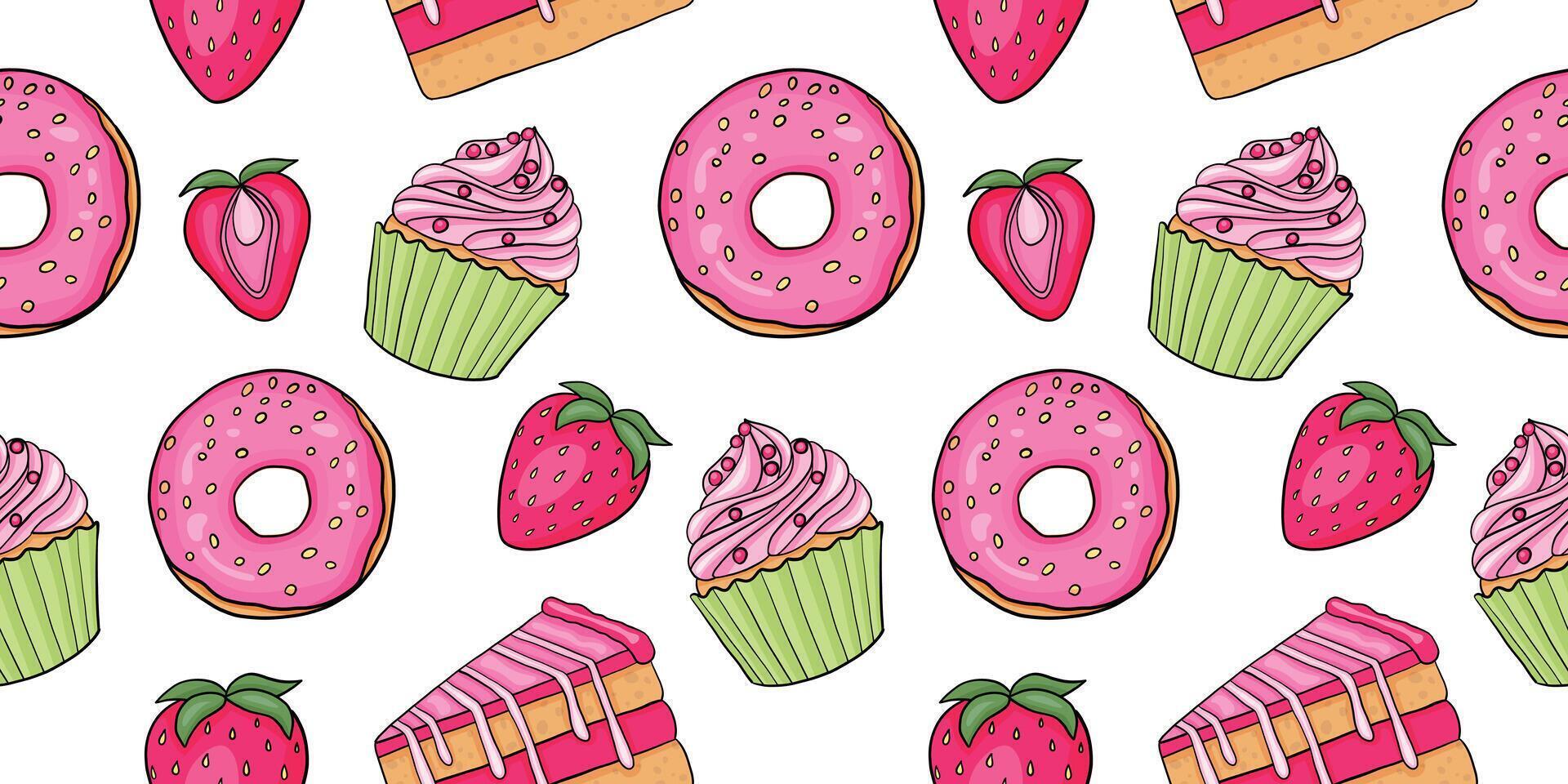 Yummy colorful sweet strawberry candy seamless pattern vector