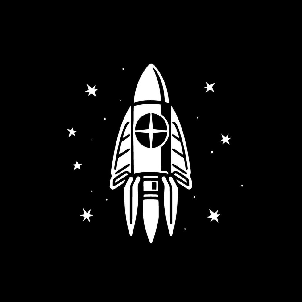 Rocket, Black and White Vector illustration