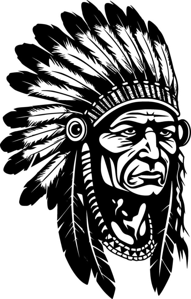 Indian Chief - Black and White Isolated Icon - Vector illustration