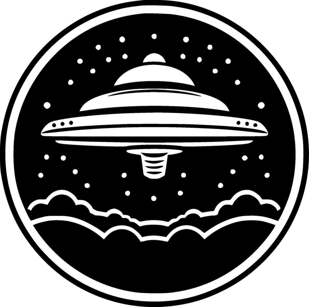UFO - Black and White Isolated Icon - Vector illustration