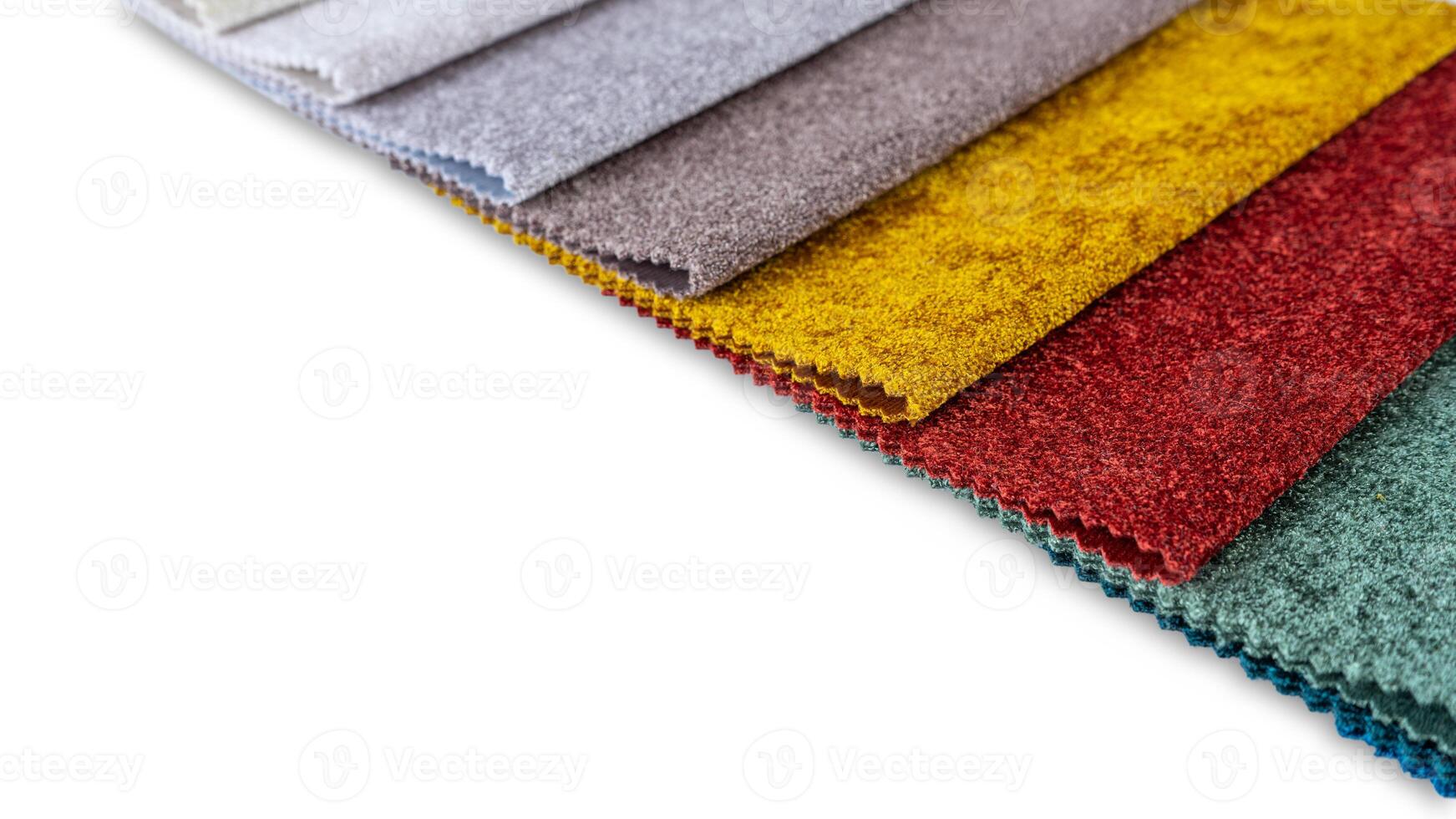 Multi colored set of upholstery fabric samples for selection, collection of textile swatches photo