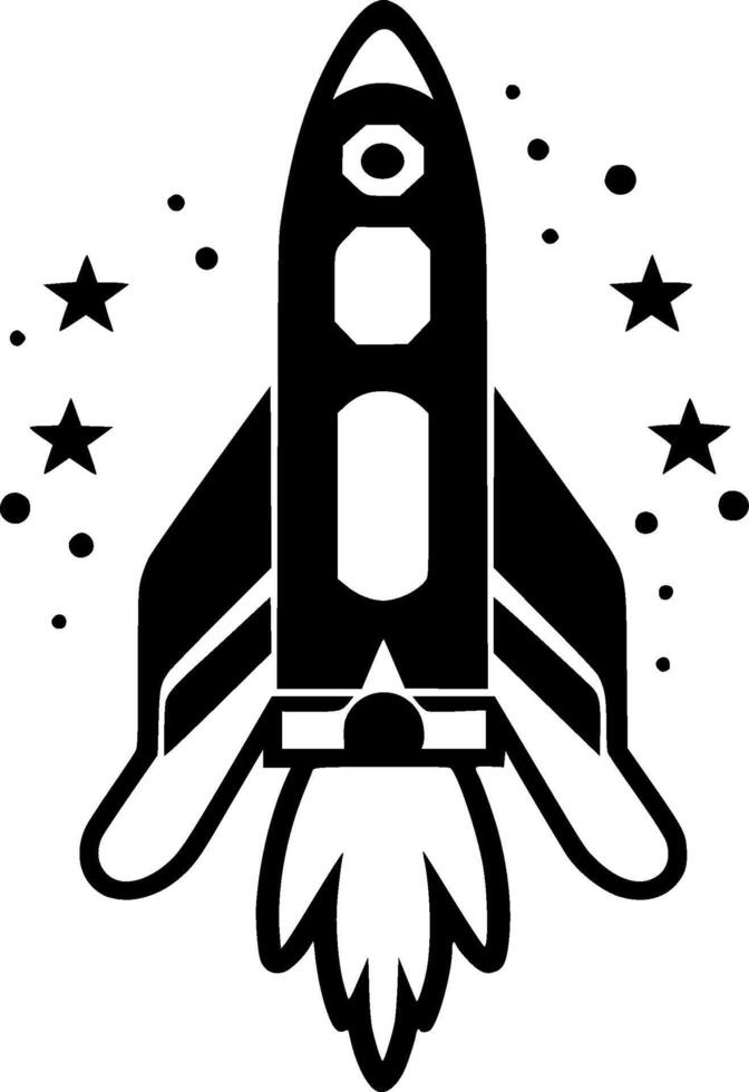 Rocket, Black and White Vector illustration