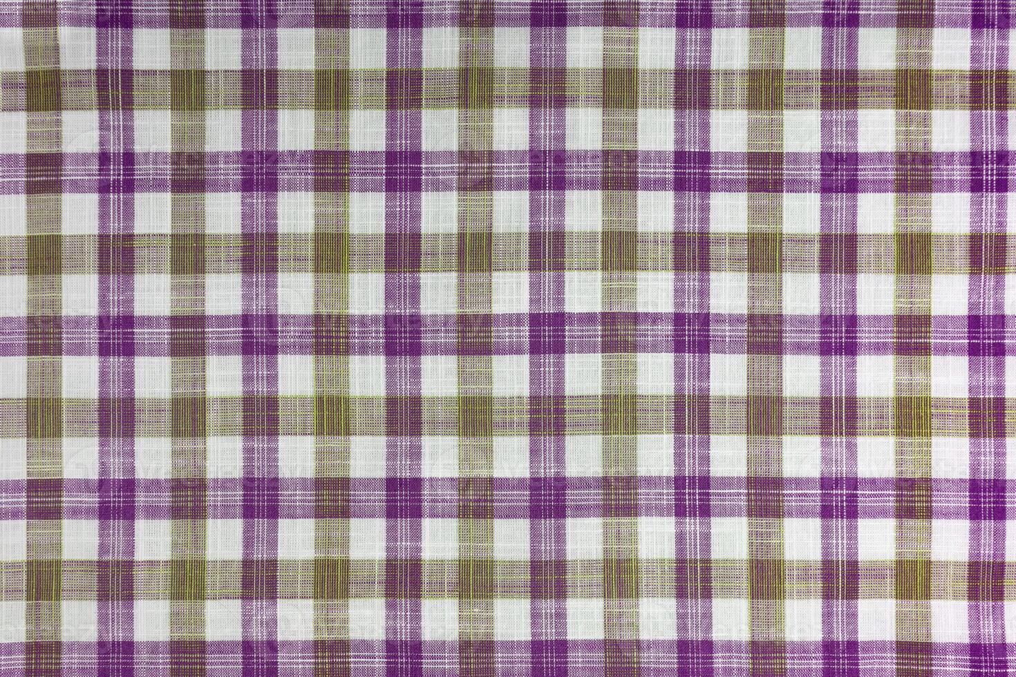 Purple and khaki checkered texture fabric, tartan pattern background. photo