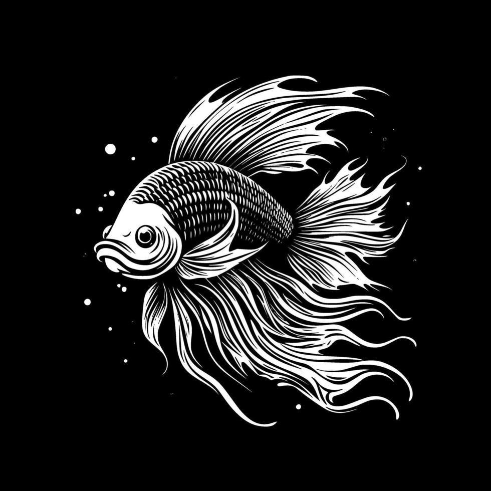 Betta Fish - Black and White Isolated Icon - Vector illustration