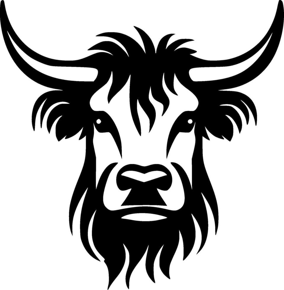 Highland Cow - Black and White Isolated Icon - Vector illustration