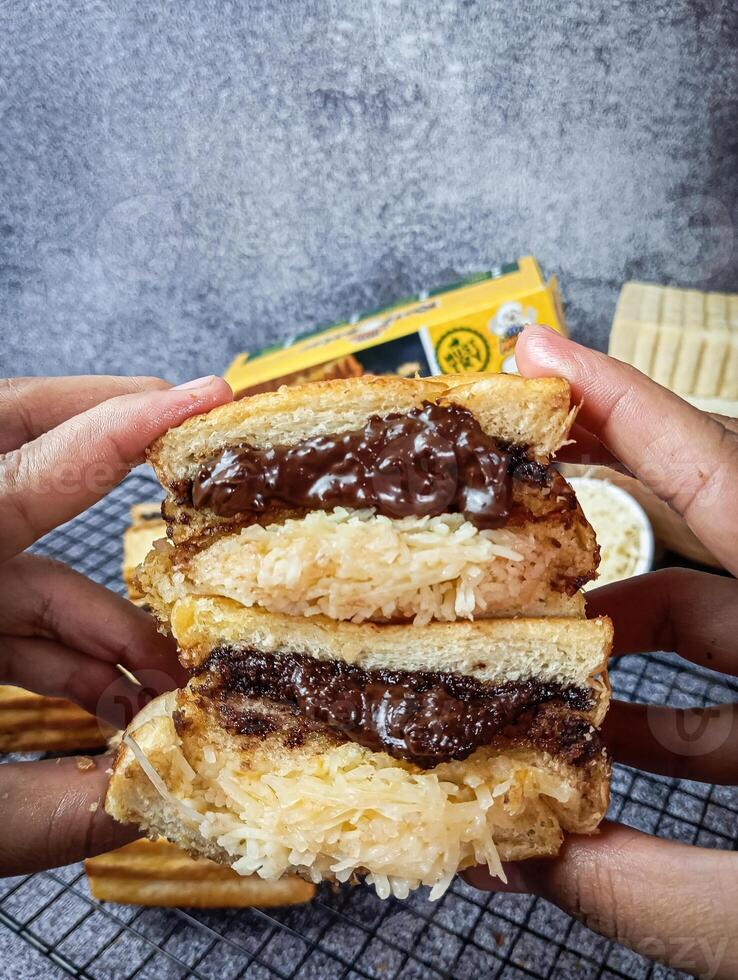 image of crispy toast fried in charcoal photo