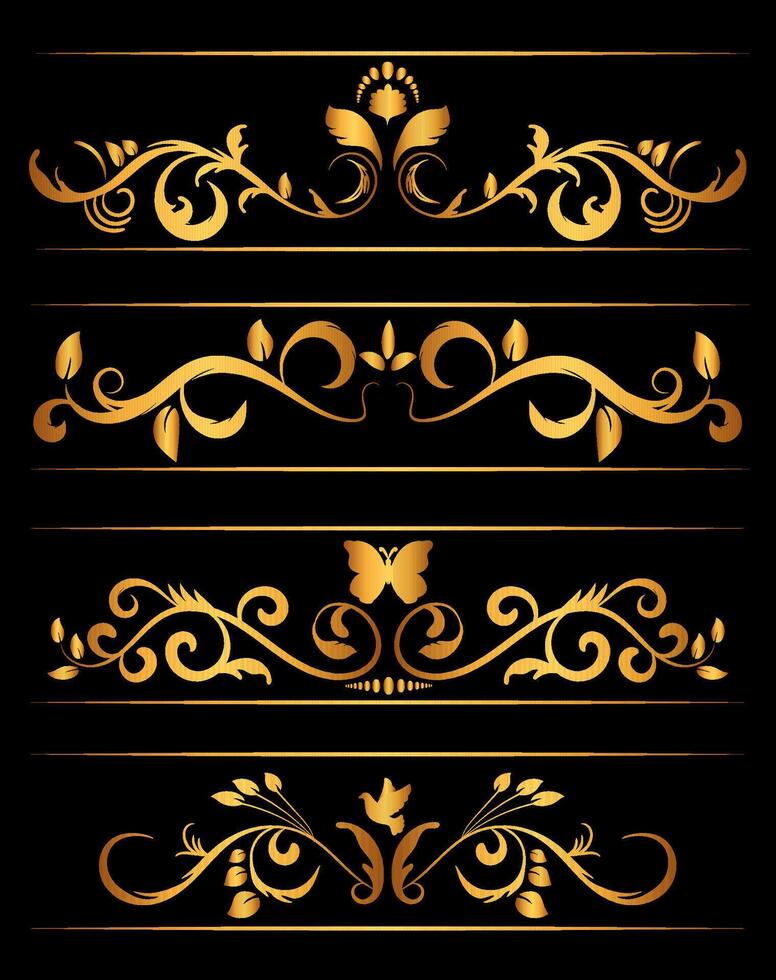 conjunto de Clásico oro divisores elemento colocar. dorado diseño elementos en el negro antecedentes vector