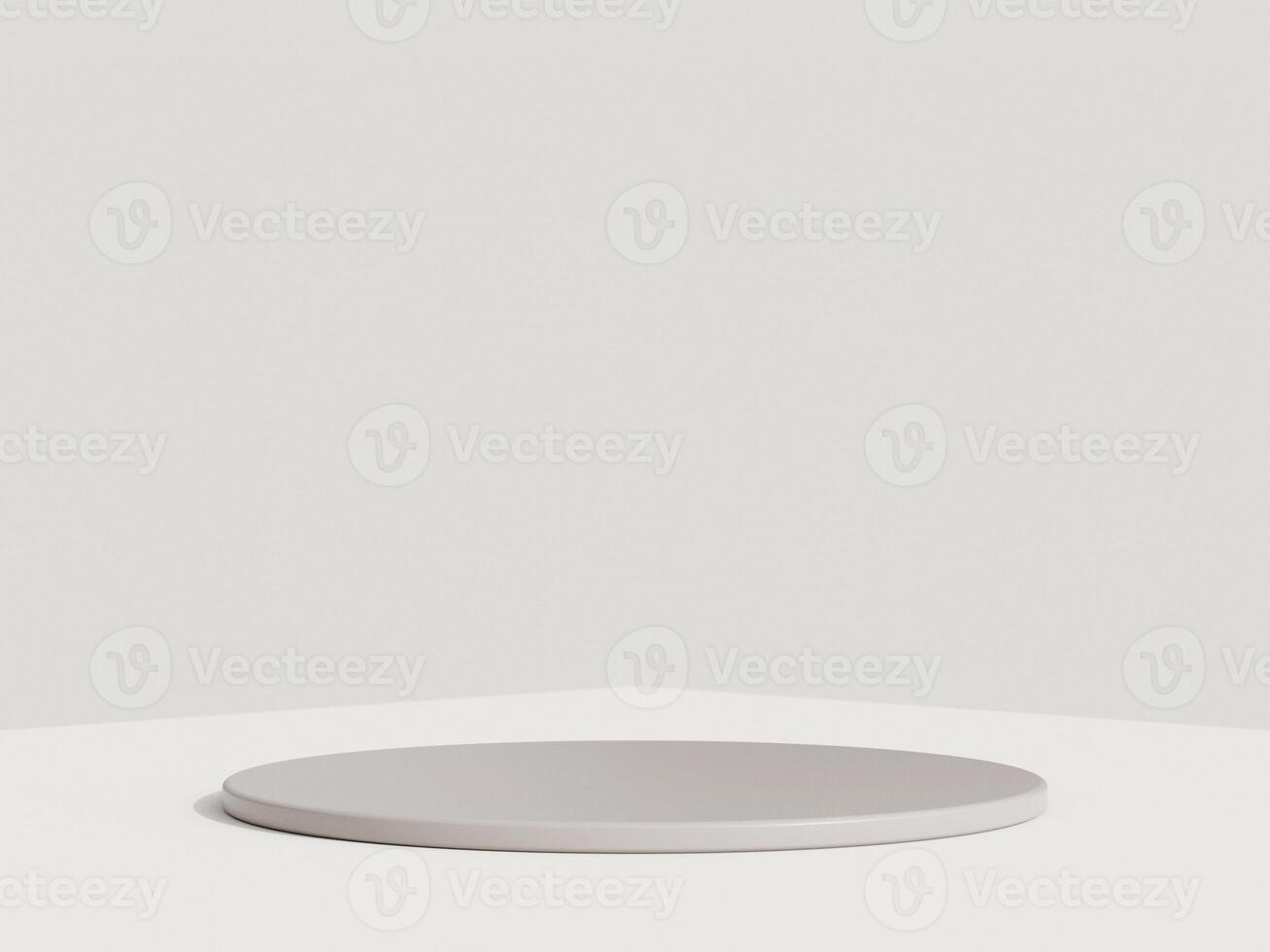 Empty podium or pedestal display on white background with cylinder stand concept. Blank product shelf standing backdrop. 3D rendering. photo