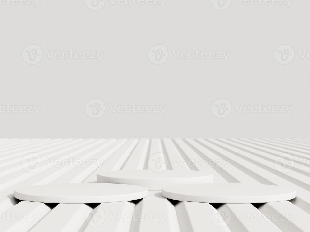 Empty podium or pedestal display on white background with cylinder stand concept. Blank product shelf standing backdrop. 3D rendering. photo