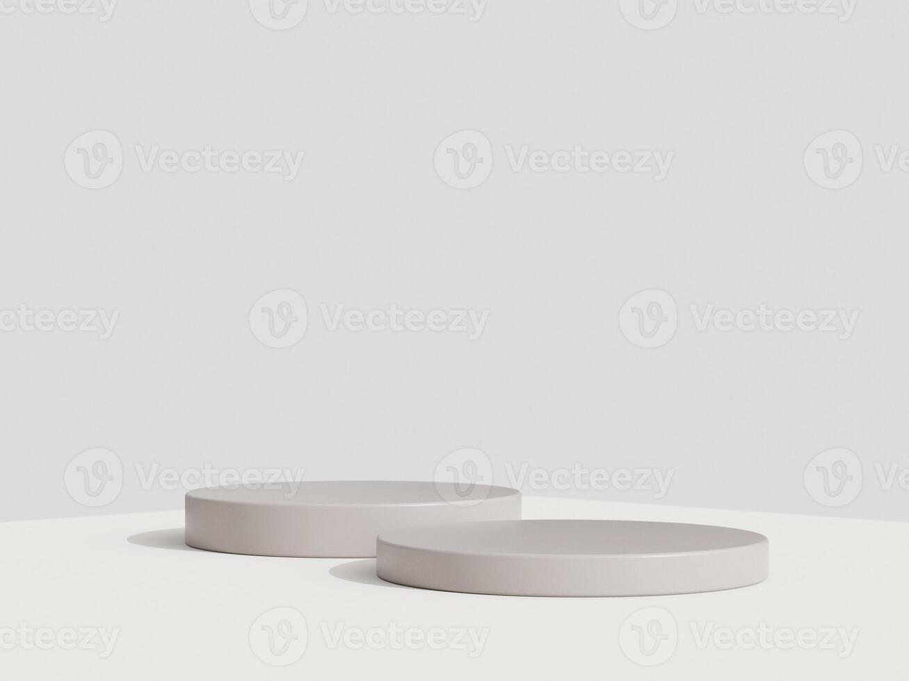 Empty podium or pedestal display on white background with cylinder stand concept. Blank product shelf standing backdrop. 3D rendering. photo
