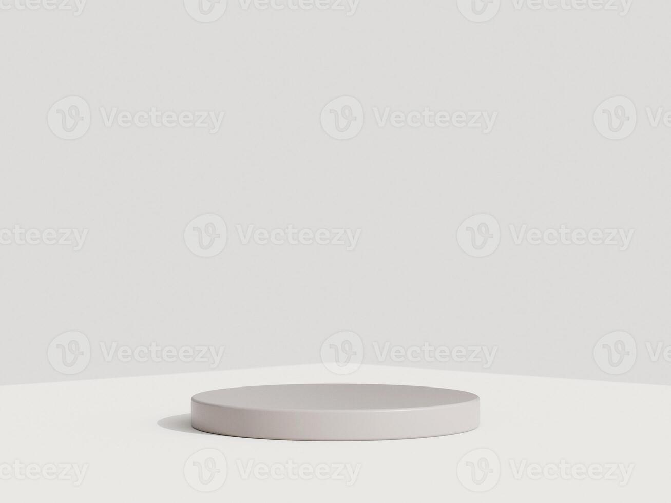 Empty podium or pedestal display on white background with cylinder stand concept. Blank product shelf standing backdrop. 3D rendering. photo