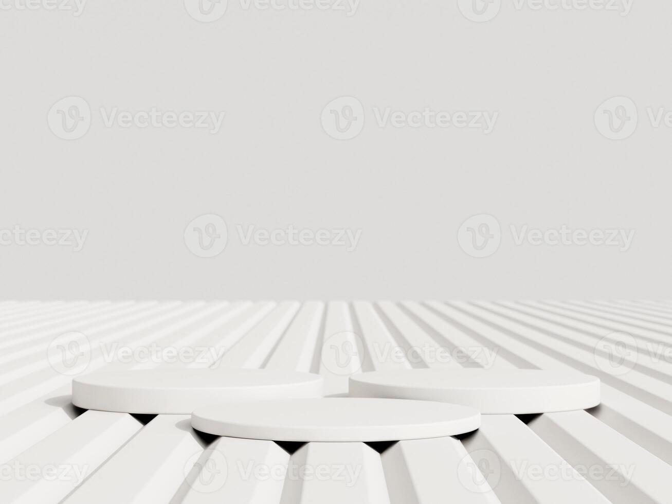 Empty podium or pedestal display on white background with cylinder stand concept. Blank product shelf standing backdrop. 3D rendering. photo