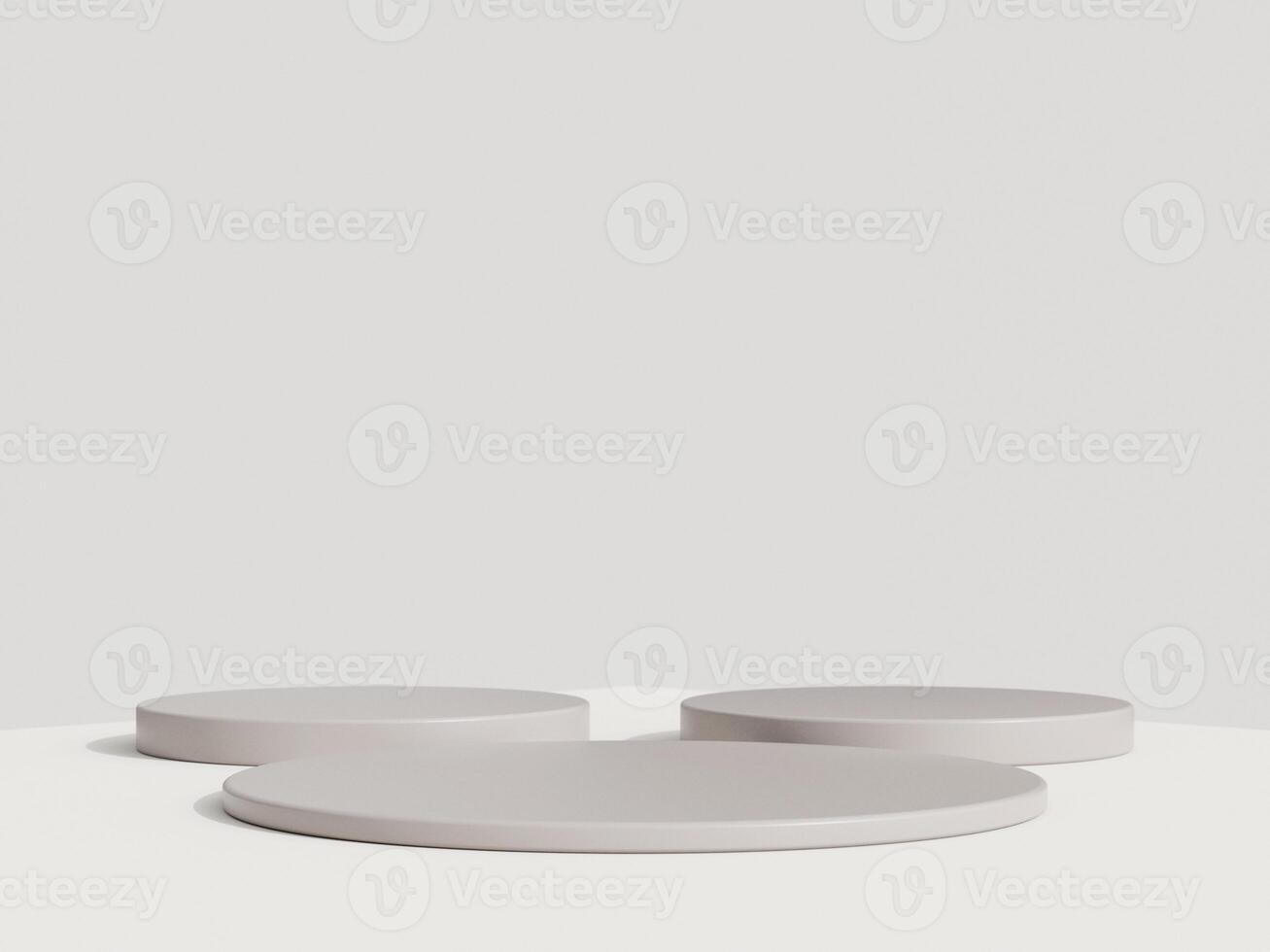 Empty podium or pedestal display on white background with cylinder stand concept. Blank product shelf standing backdrop. 3D rendering. photo