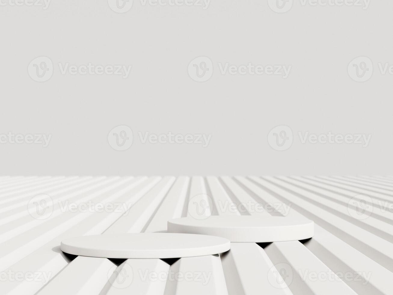 Empty podium or pedestal display on white background with cylinder stand concept. Blank product shelf standing backdrop. 3D rendering. photo