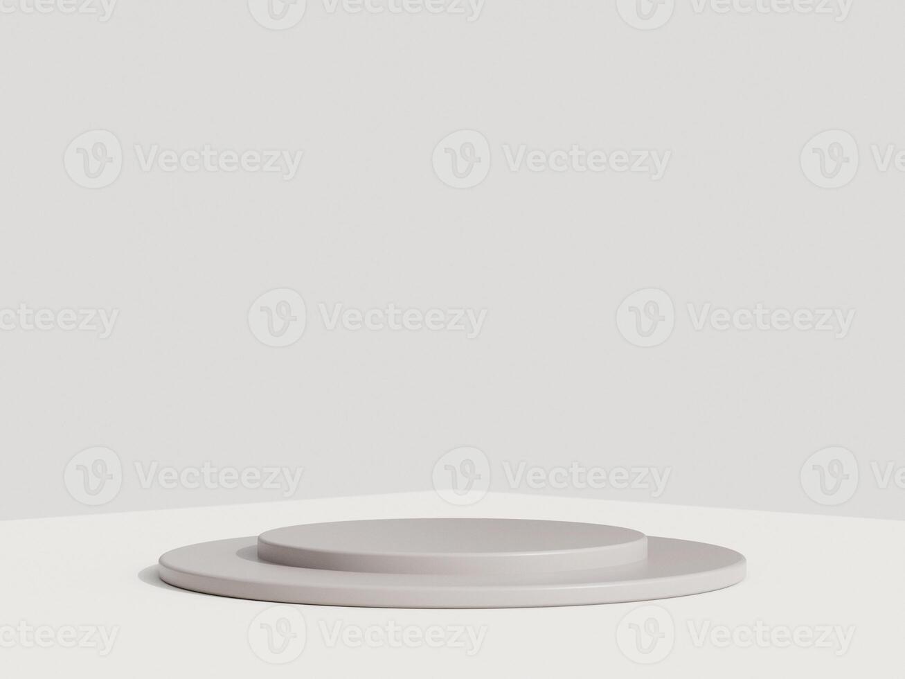 Empty podium or pedestal display on white background with cylinder stand concept. Blank product shelf standing backdrop. 3D rendering. photo