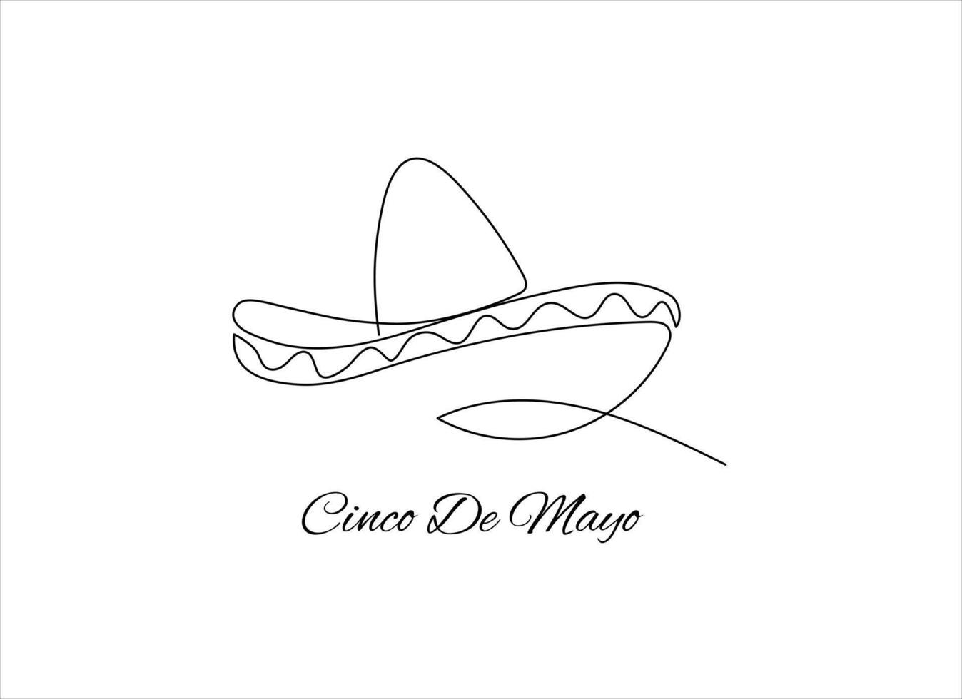 Vector illustration of a one line drawing of Mexican Sombrero and Cinco de Mayo text