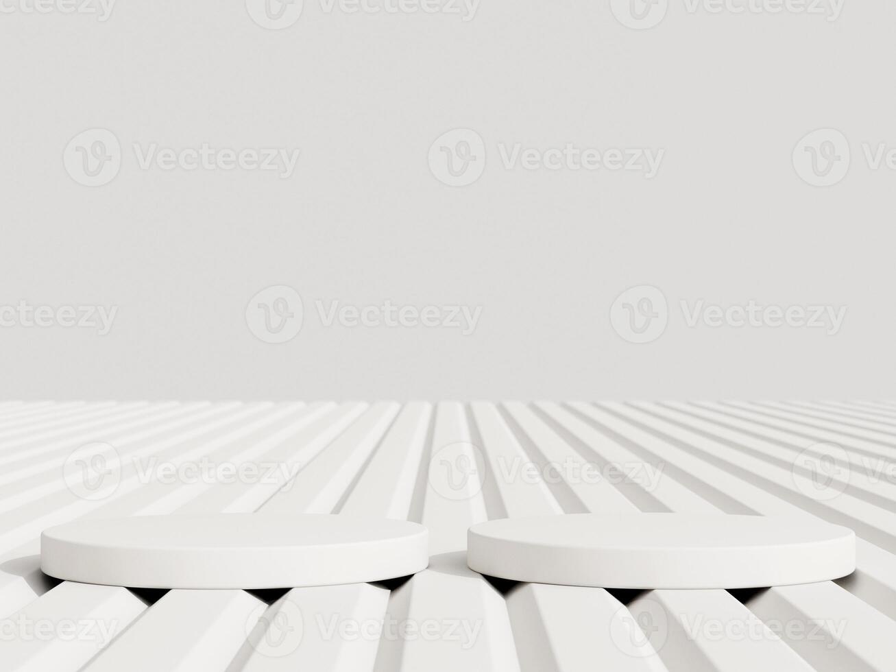 Empty podium or pedestal display on white background with cylinder stand concept. Blank product shelf standing backdrop. 3D rendering. photo