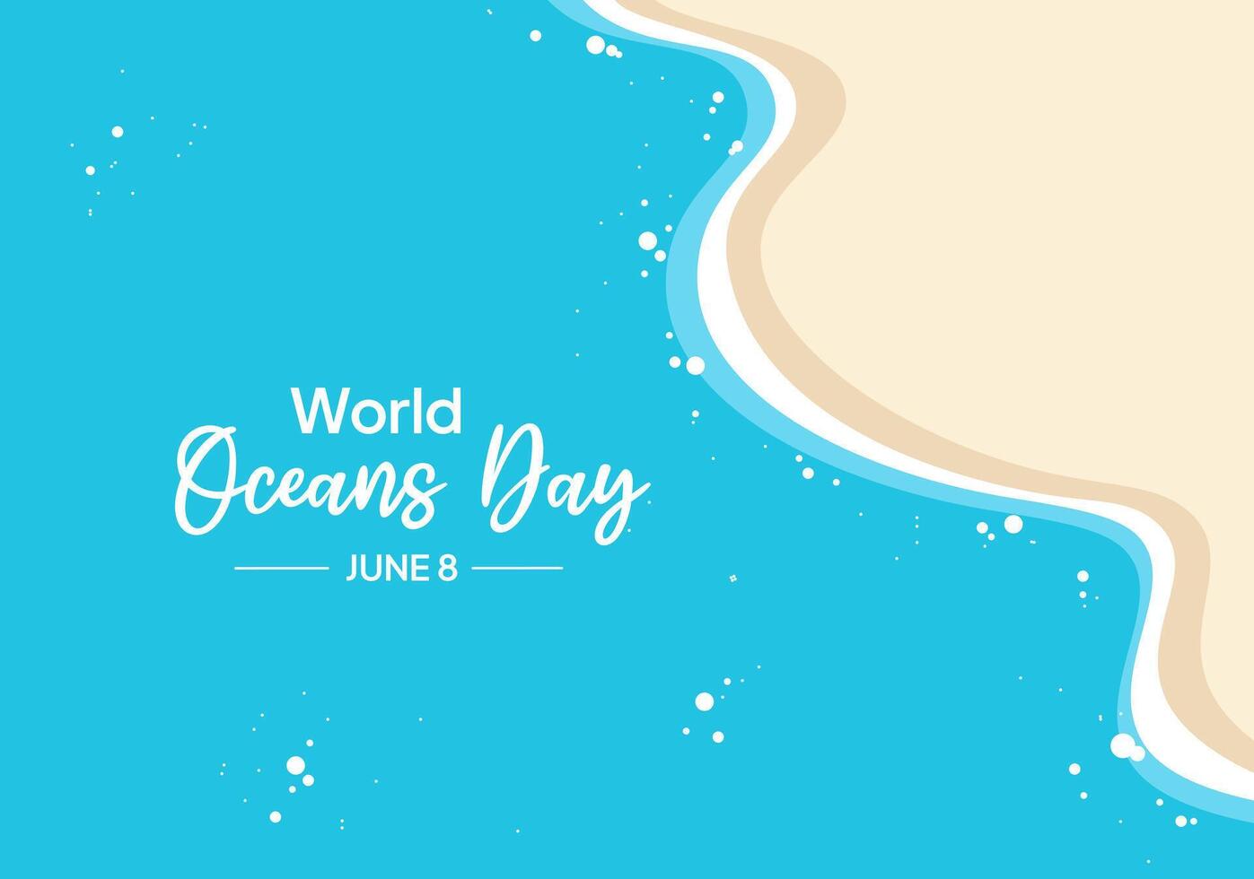 Top view of blue ocean and sandy shore. World Oceans Day. Abstract vector illustration