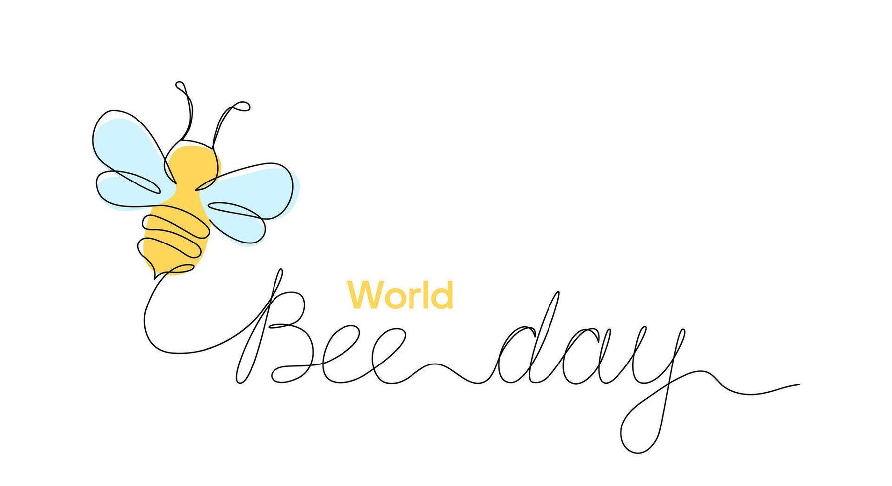 Vector illustration of a one line drawing of bee and World Bee Day handwritten text