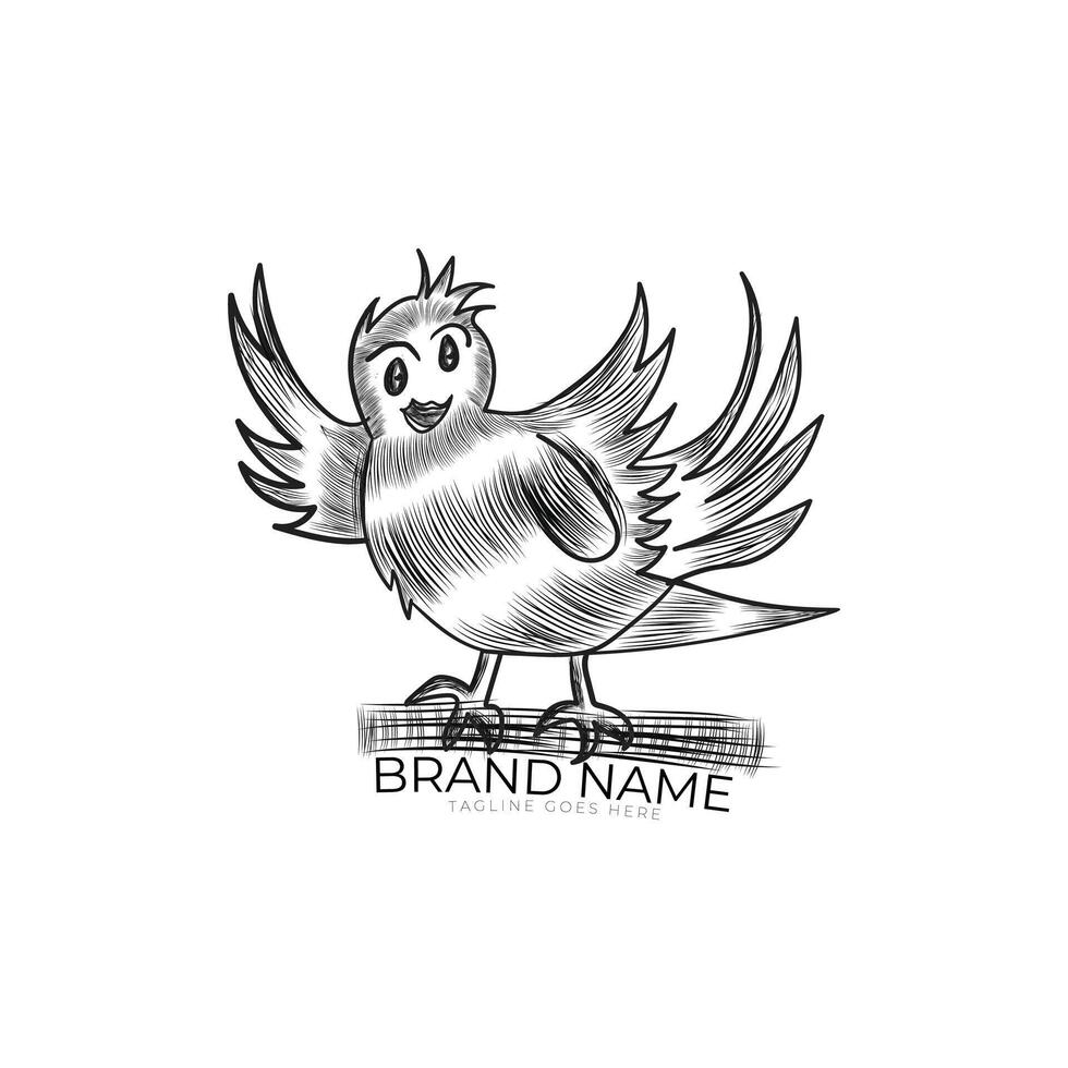 pájaro mano dibujado logo diseño modelo vector