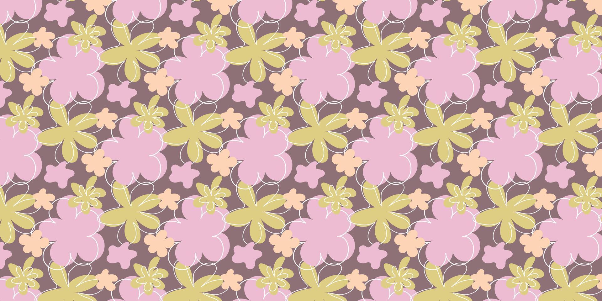 seamless pattern with flowers in retro groove style for fabrics ,social media posts, banner, card design. etc. Vector illustration