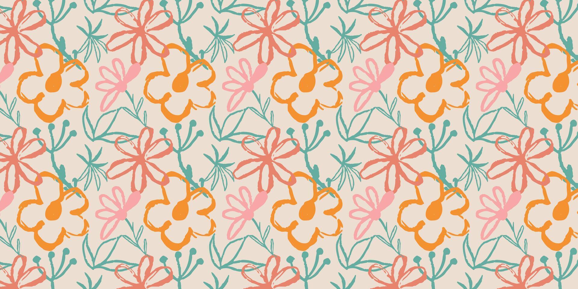 seamless pattern with flowers in retro groove style for fabrics ,social media posts, banner, card design. etc. Vector illustration