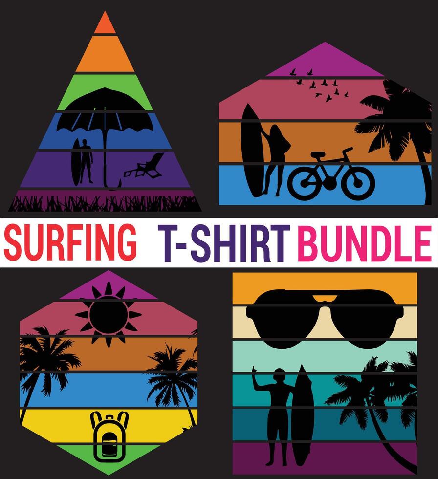 Surfing T-shirt Design Bundle vector