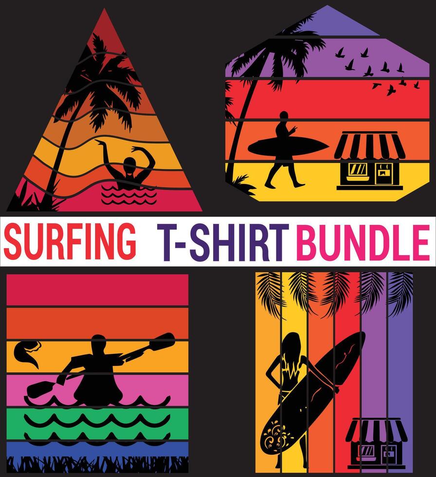 Surfing T-shirt Design Bundle vector