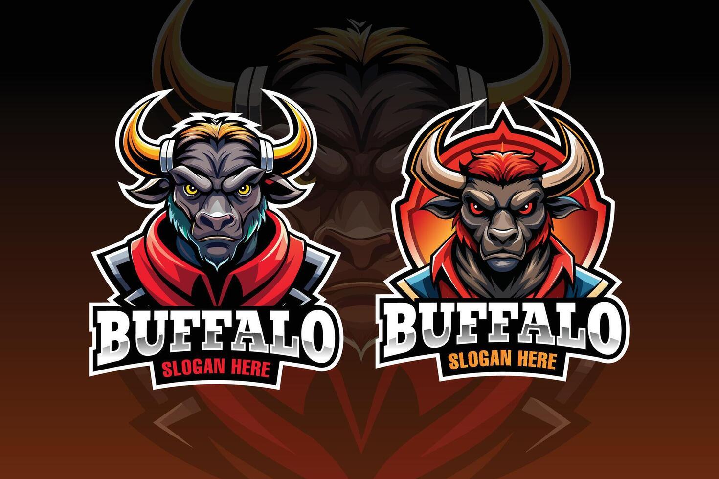 búfalo mascota logo diseño. conjunto de toro mascota para deporte o juego de azar logo vector