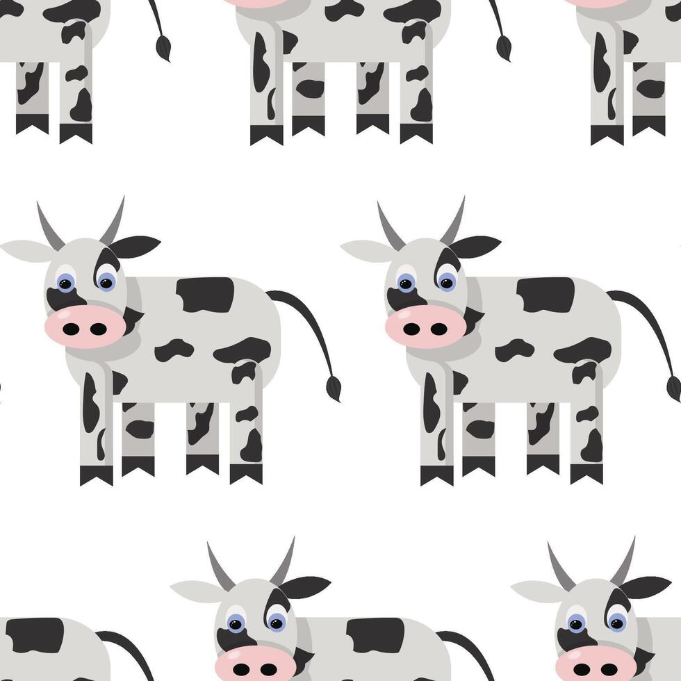 Simple seamless pattern with a cute cartoon bull. Vector illustration.