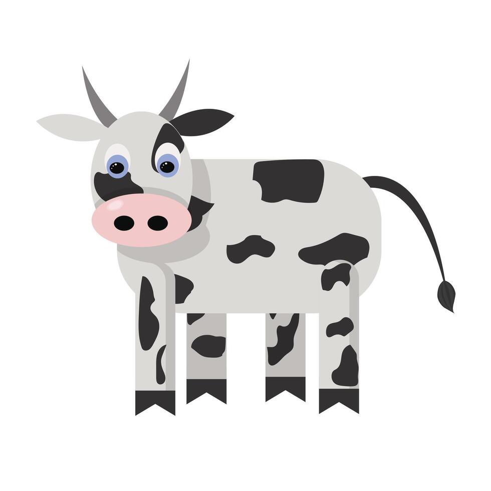 Cute simple cow in cartoon style. Vector illustration isolated on white background.