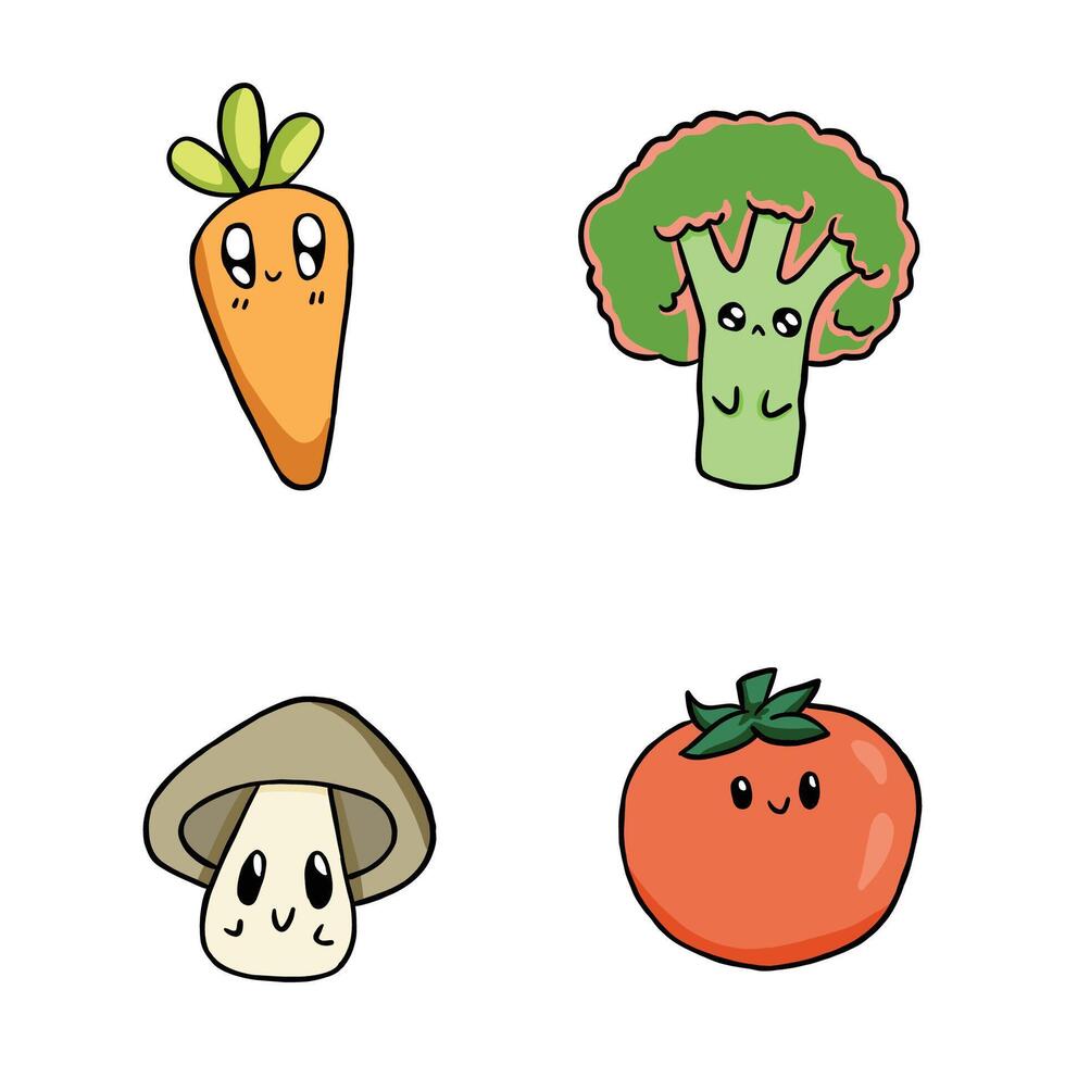 cute kawaii vegetable character illustration vector