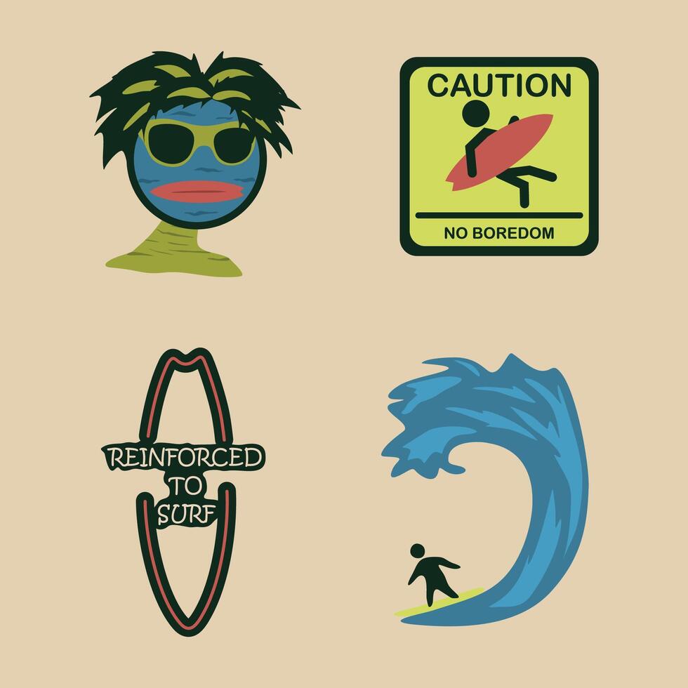 Collection of vintage surfing logo illustrations vector