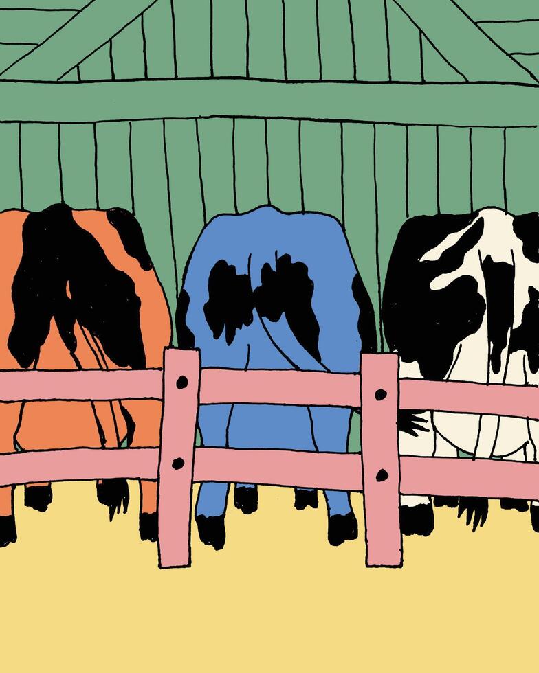 niños dibujo vacas en el granja ilustración vector