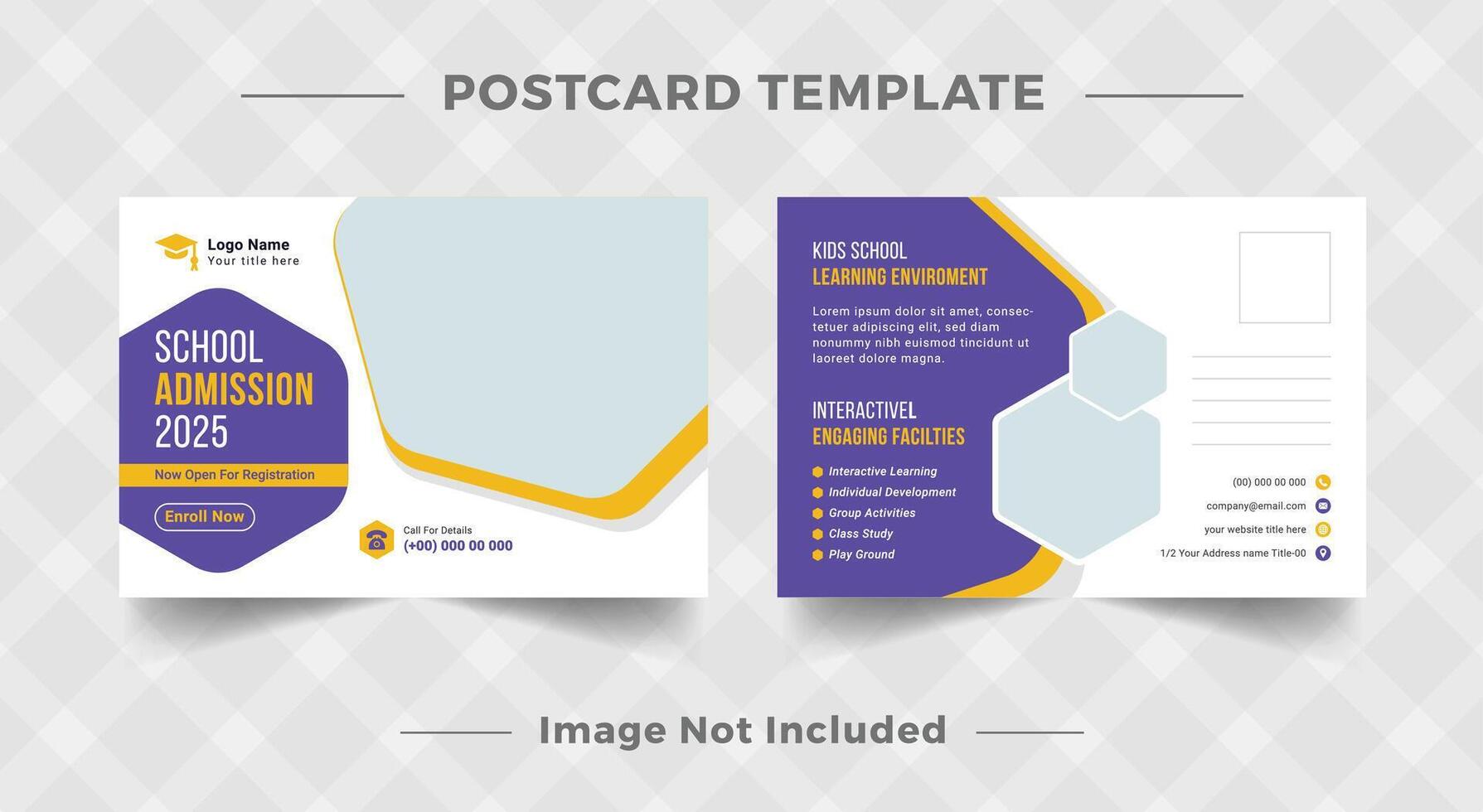 Modern school admission postcard template. Kids back to school education eddm postcard layout vector