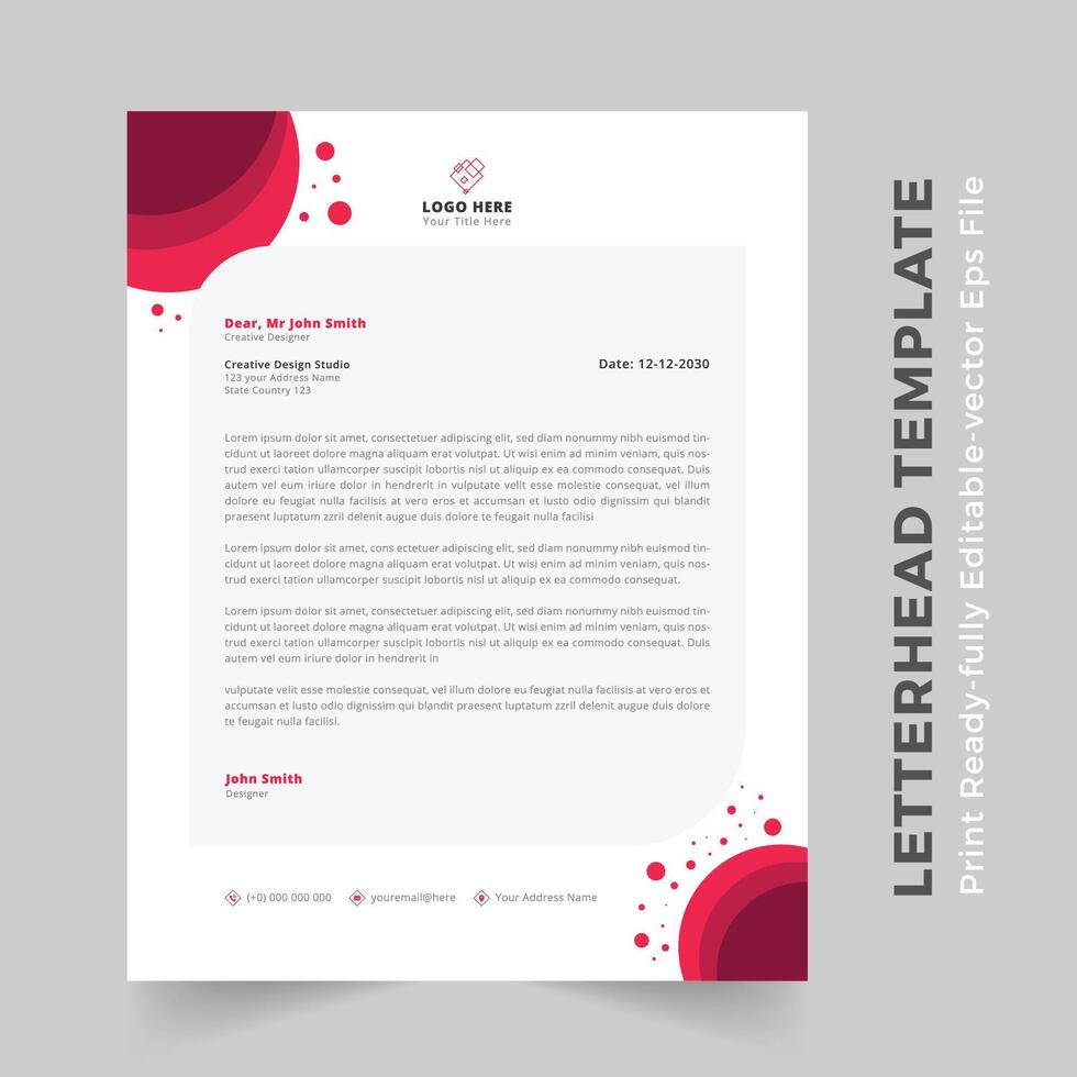 Red and white Modern Business Letterhead Design Template, Abtract Letterhead Design, Letterhead Template vector