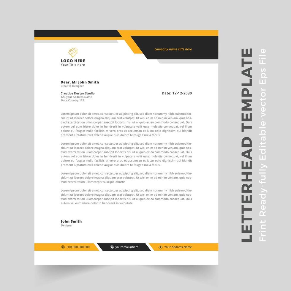 elegant yellow and gray waves letterhead design template vector