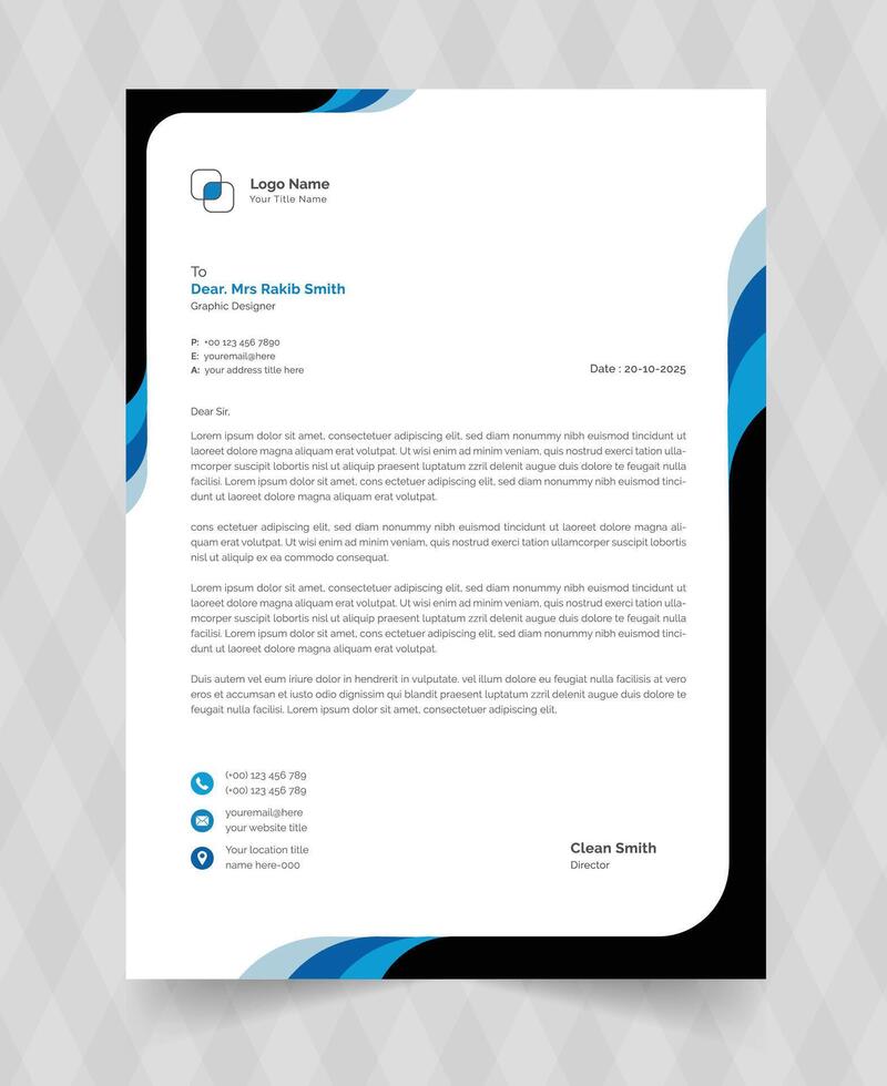 elegant black and blue letterhead template design vector