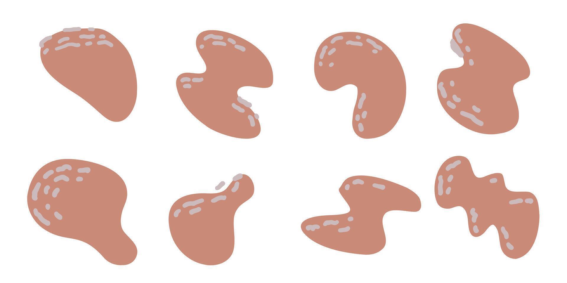Abstract stain shape. basic brown blob or melt blot. liquid free-form element with dot. Dotted random round silhouette isolated on white background vector