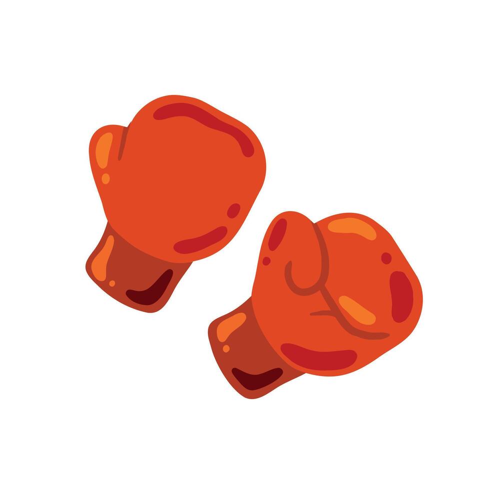 Boxing glove. Two red elements of athletic sportswear. Professional Fist fight. Cartoon drawn illustration. Sport fitness equipment. Fight and hit. Punch and combat. vector