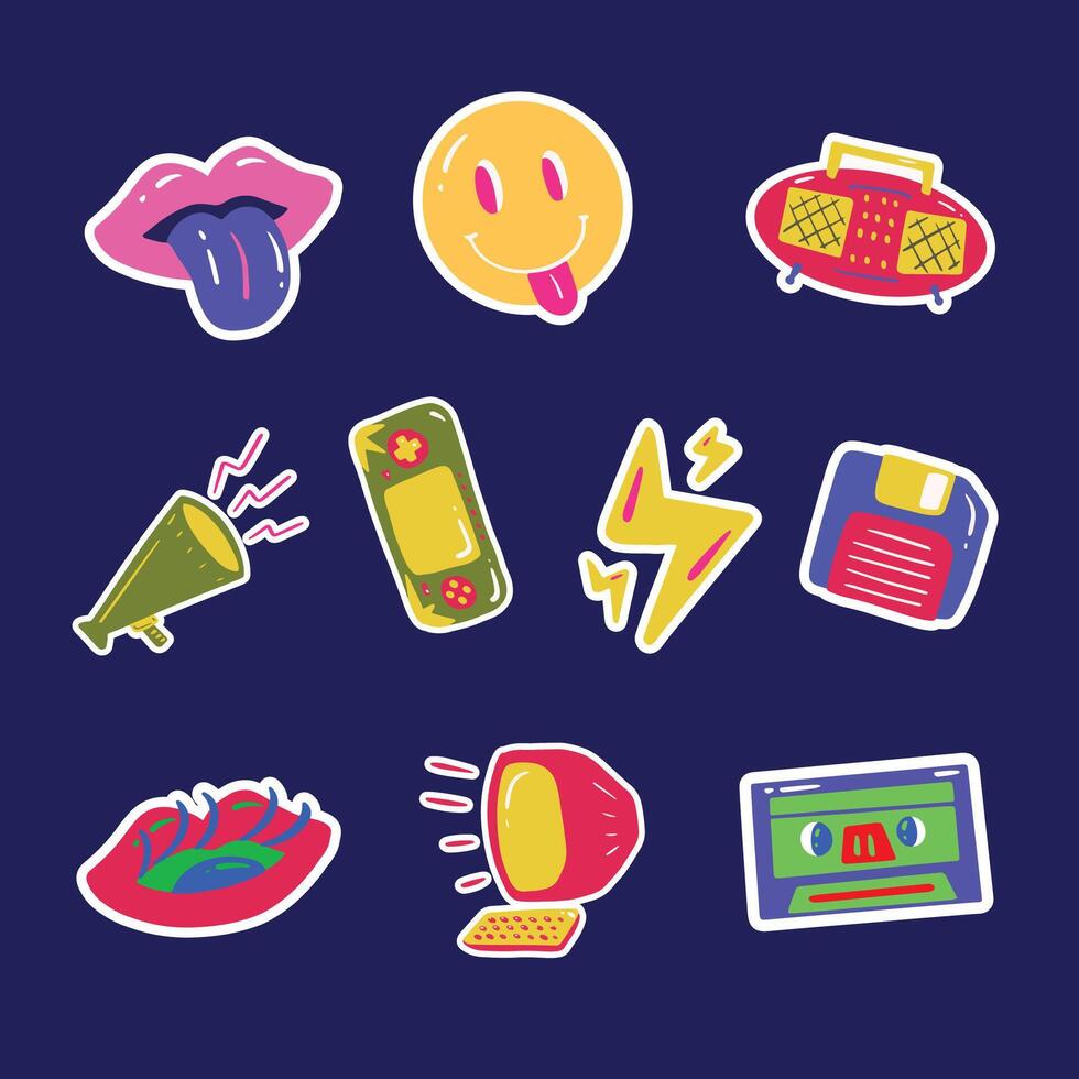 10 Y2K Retro Sticker Vector