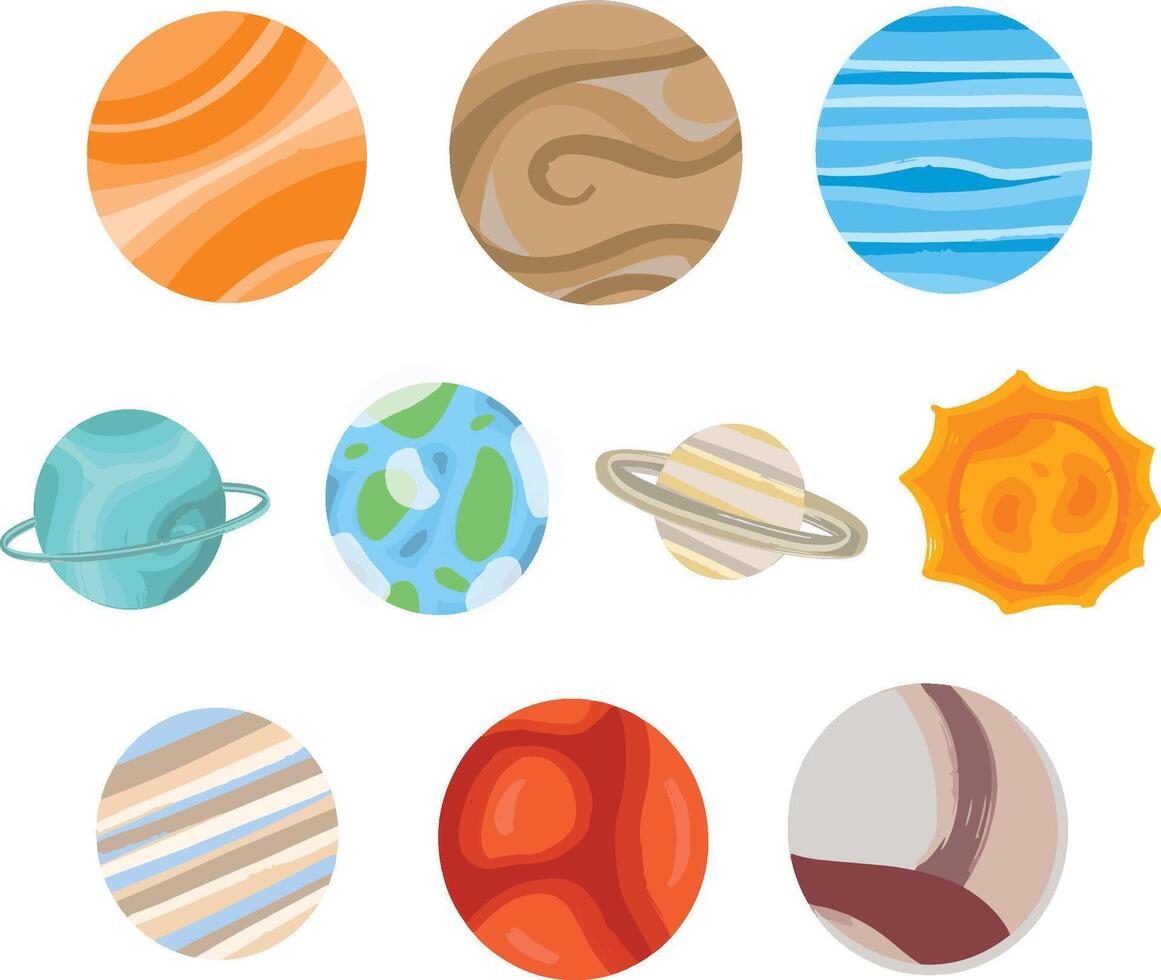 10 Planets Illustration Vector