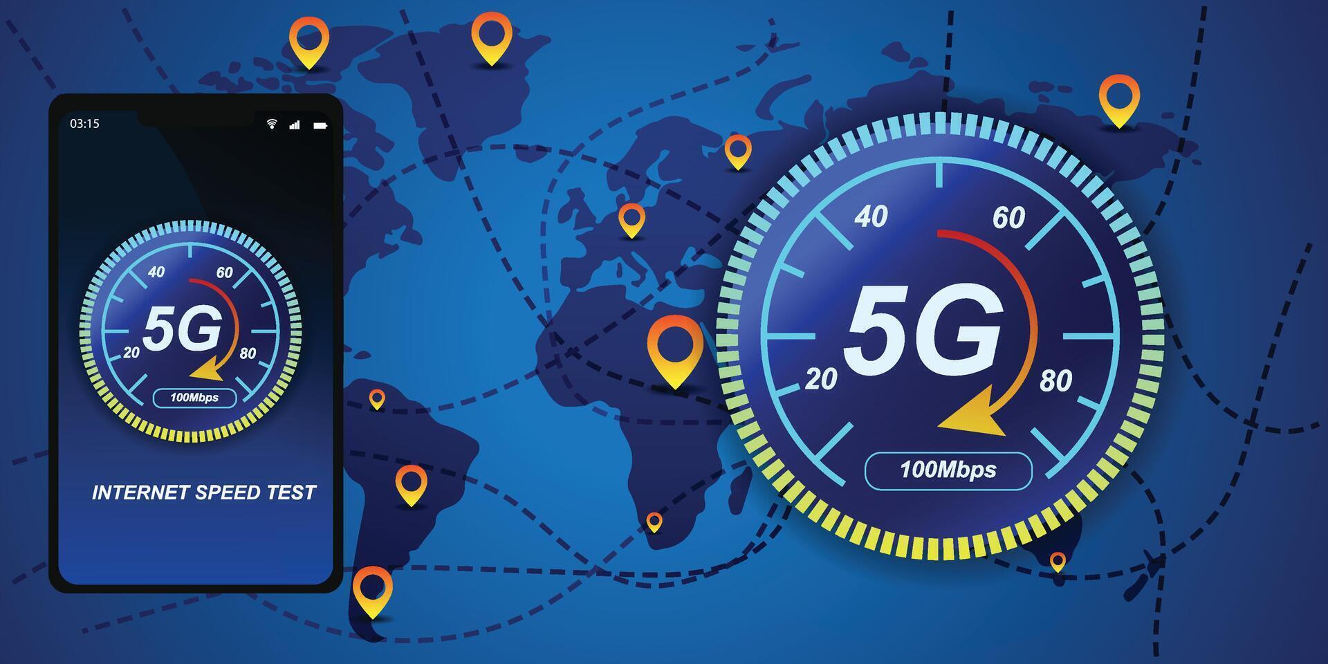 vector ilustración de Internet velocidad prueba 5g adecuado para visualizante tecnología a prueba Internet velocidad antecedentes diseño